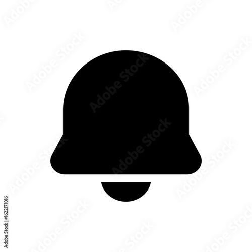 Illustration of a simple black bell icon with a rounded top and striker on a white background design