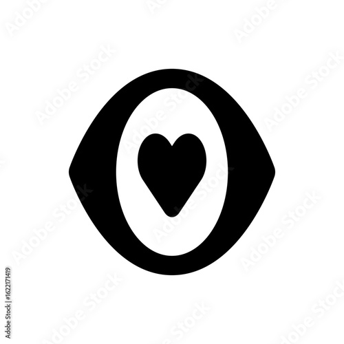 Eye icon with a heart shape in the pupil representing love at first sight or seeing with affection and care