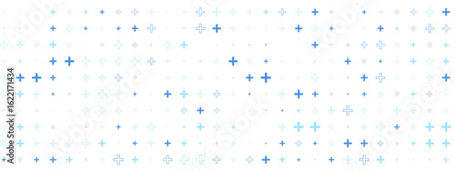 Abstract background with blue plus signs in medical style. Seamless pattern ideal for healthcare, pharmacy or hospital themed projects. Neutral and modern look.