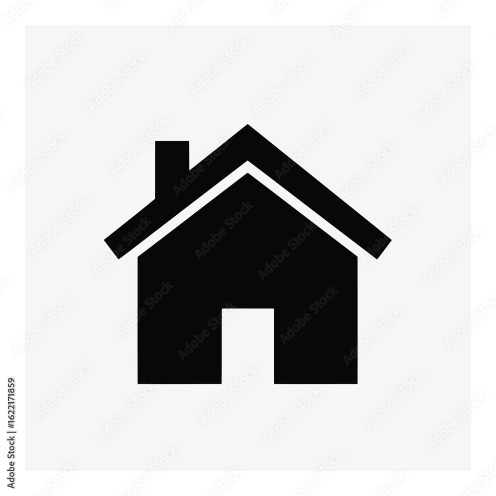 Art of simple black house icon with a chimney and door, representing home and shelter, isolated on a white background Art of simple black house icon with a chimney and door, representing home and shelter, isolated on a white background