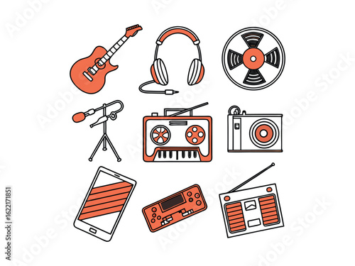 Harmony, Laptop and Electronic Music Band Vector Bundle | Music, Technology, DJ Icons