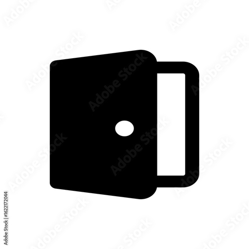 Illustration of a slightly open black door with a white doorknob on a white background in simple style