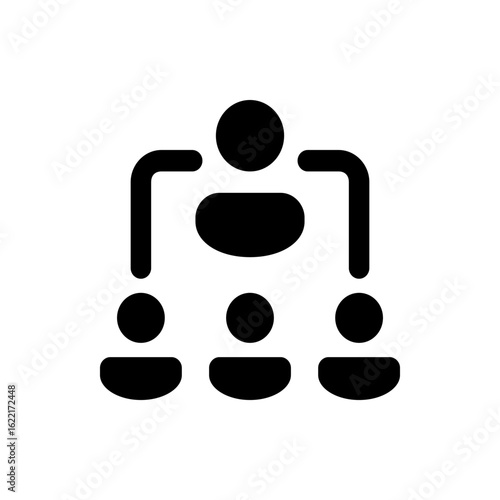 Hierarchical structure showing a top level connected to three subordinates in a simple black design