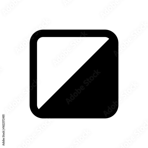 A square with rounded corners divided diagonally into a white upper left and a black lower right section