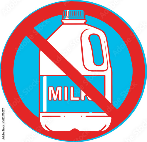 No Milk graphic sign on blue background