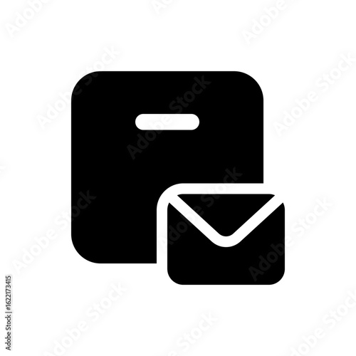 Illustration of a black folder icon with a horizontal line and a white envelope icon overlaying it nicely