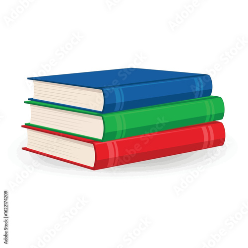 A vibrant stack of colorful books, representing education and knowledge, is piled high on a white background