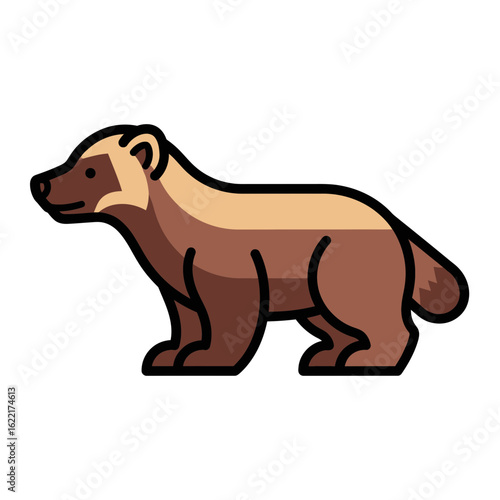 Cartoon wolverine illustration with brown and tan fur isolated on white.