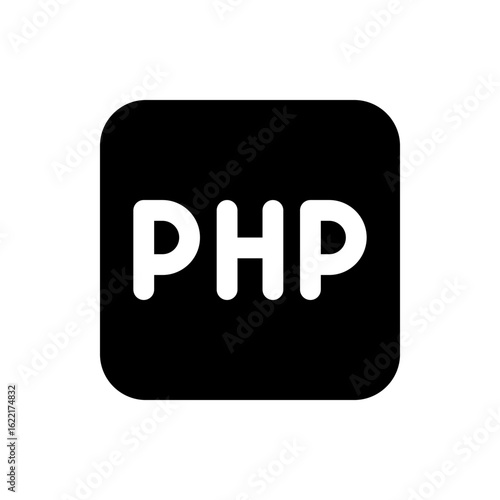 Illustration of the php logo displayed in white against a black rounded square background in a simple style