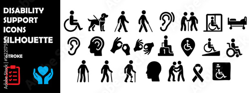 Disability Support Icon Silhouette Vector Set – Accessibility, Inclusion & Care Assistance