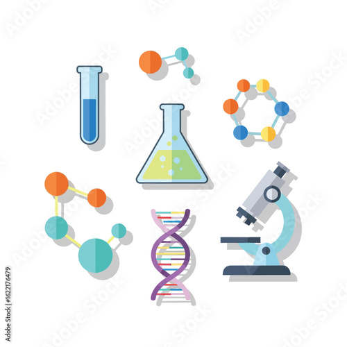 Science and chemistry icons featuring molecules dna and lab equipment