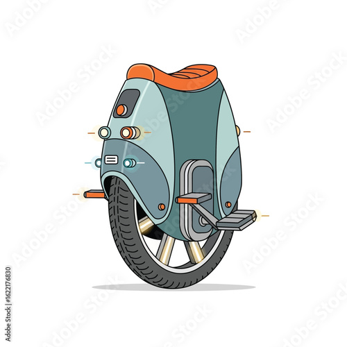 Modern electric unicycle with orange seat and footrests