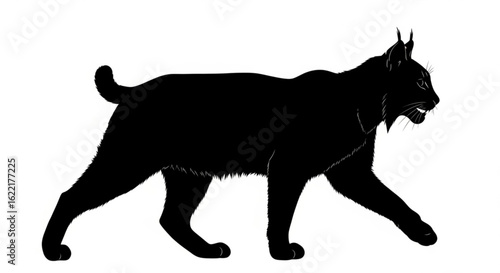 Black lynx silhouette isolated on white background, a vector drawing