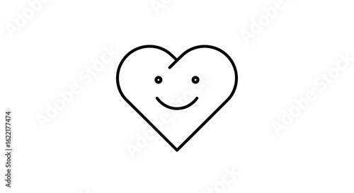 Smiling heart face icon in black line art on white background