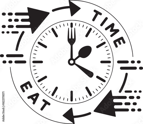 Clock with fork spoon and arrows indicating time to eat vector