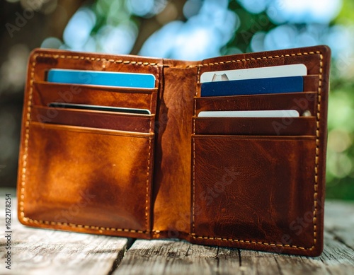Isolated leather wallet with realistic shadows