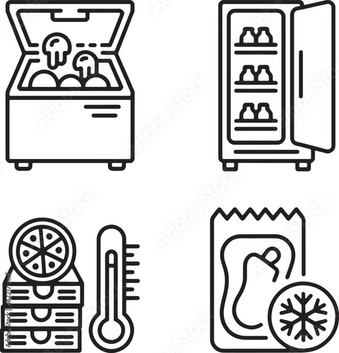 Frozen Food Storage Icons with Freezer and Refrigerator Symbols