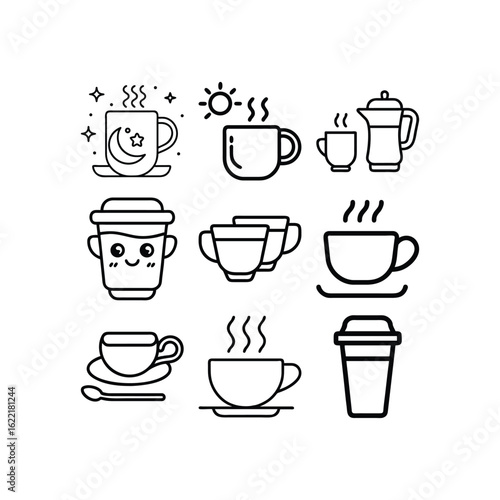 6 nos cup of coffee and cake vector art illustration on white background 