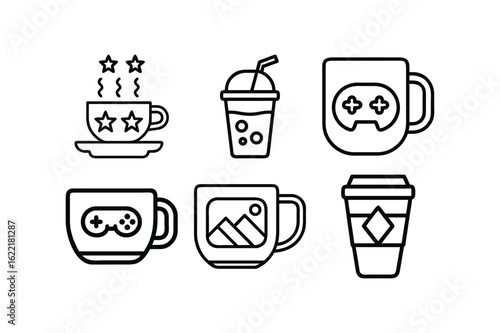 6 mos coffee cup icons vector art illustration on white background 