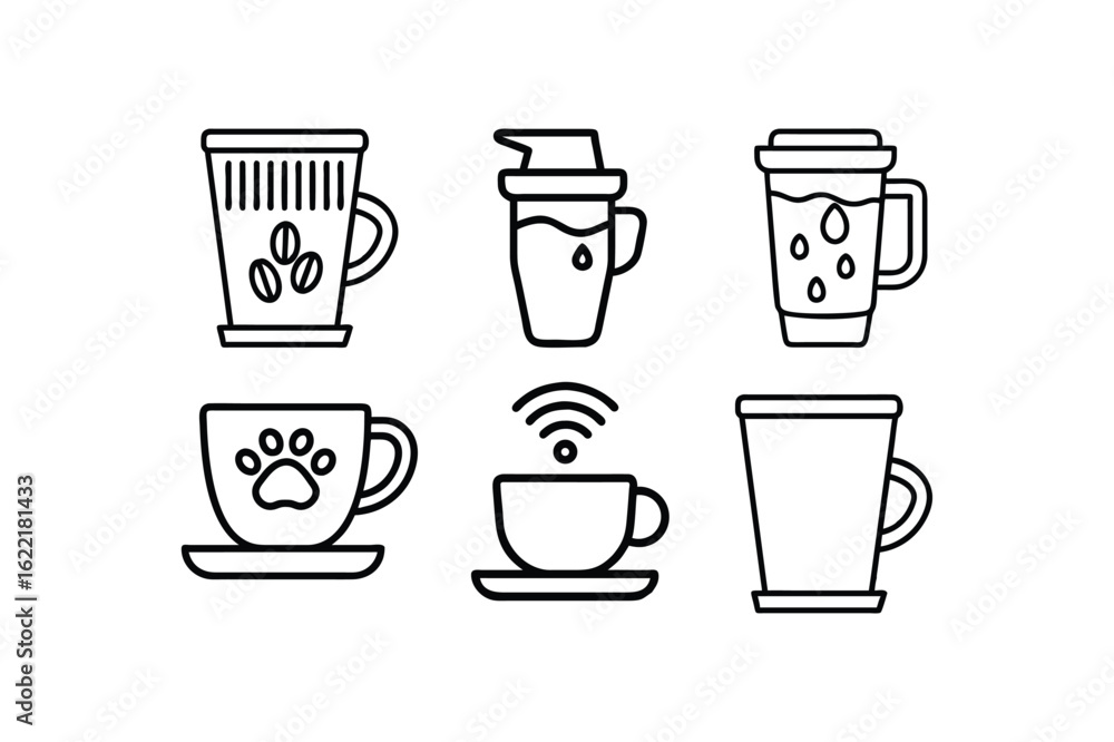 coffee cup icon 6 set vector art illustration on white background coffee cup icon 6 set vector art illustration on white background