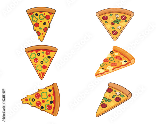 Delicious pizza slices with various toppings, isolated on white background, perfect for a quick and tasty meal at any time of the day or night
