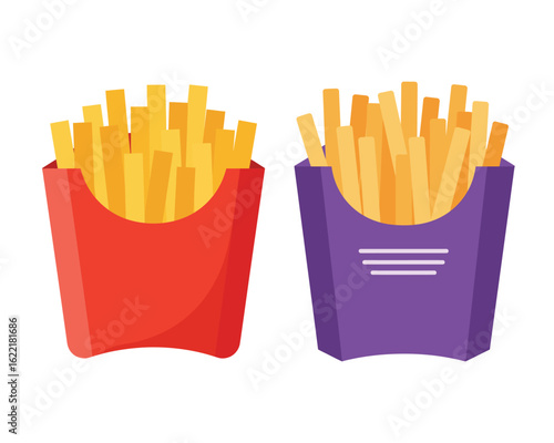 Two containers of golden french fries on a white background, perfect for a quick and tasty snack or side dish, isolated on white background