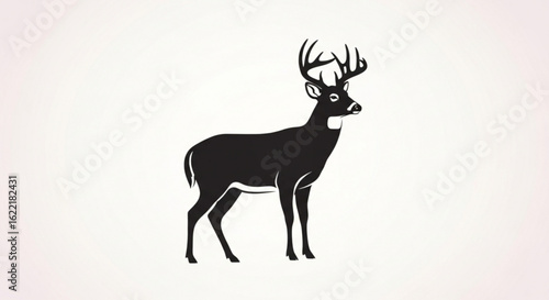 Silhouette of a deer isolated on white background, a mammal with antlers