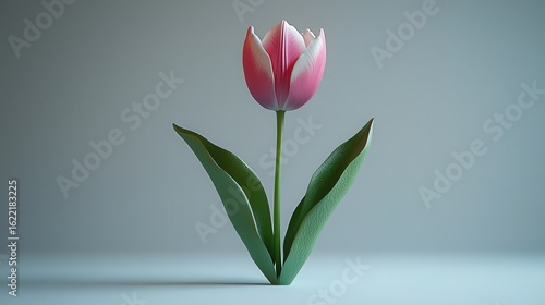 Pink and White Pixel Art Tulip on Light Gray Background