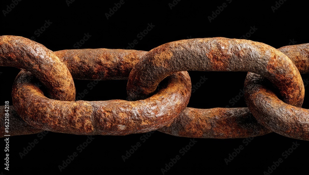 Fototapeta premium Close-up of a rusty metal chain against a black background
