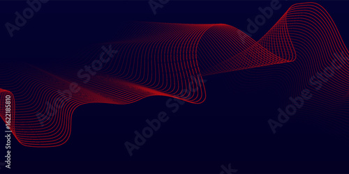 Abstract red wave line pattern on dark blue background. Futuristic technology concept.