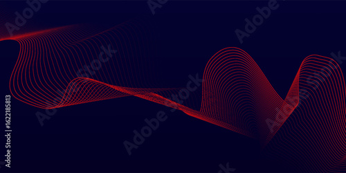 Abstract red wave line pattern on dark blue background. Futuristic technology concept.