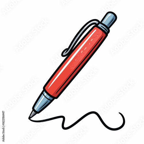 Red ballpoint pen drawing a wavy line on white background