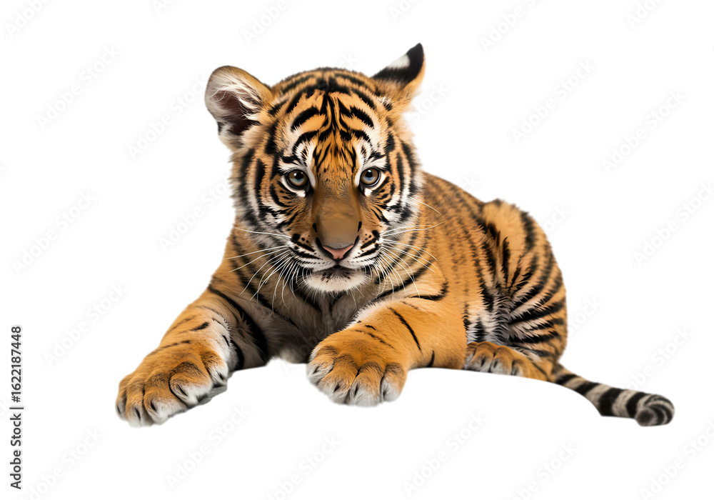 Obraz premium Yawning Tiger Cub: Isolated Wildlife Photography