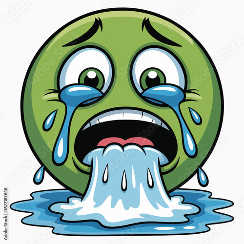 Green emoji crying tears and water overflowing mouth