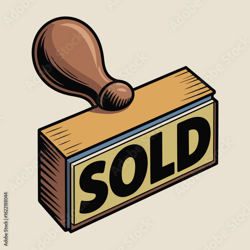 Vintage rubber stamp with the word sold