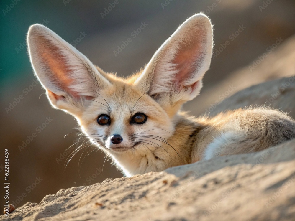 Fototapeta premium Adorable Fennec Fox: Close-Up of Big Ears and Curious Eyes