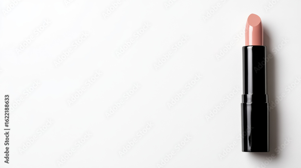 Obraz premium Sleek lipstick bullet stands upright against clean white background, showcasing its elegant