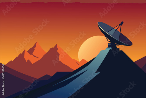 satellite dish on mountain peak  .eps