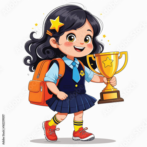 illustration of school children receiving a victory trophy