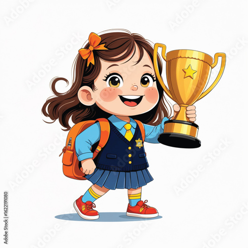 illustration of school children receiving a victory trophy