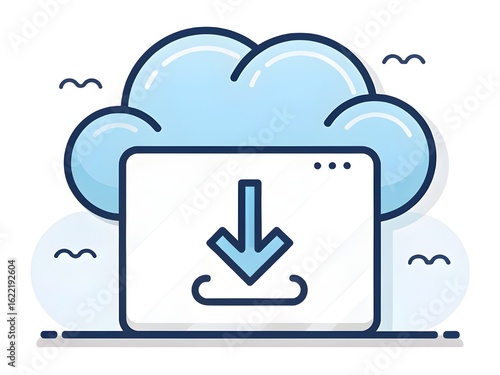 Cloud download icon with arrow and computer screen