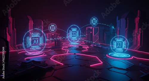 AI Network Nodes: Futuristic Cyberpunk Data Hub