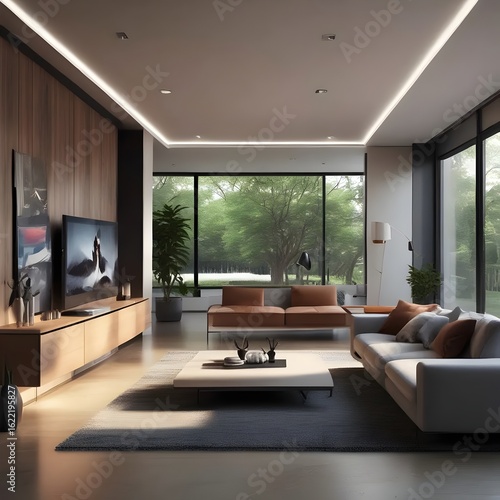 Wallpaper Mural Modern Living Room Interior Design with Natural Light and Garden View Torontodigital.ca