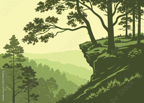 Scenic Forest Cliff Overlook with Panoramic Tree Canopy and Distant Horizon