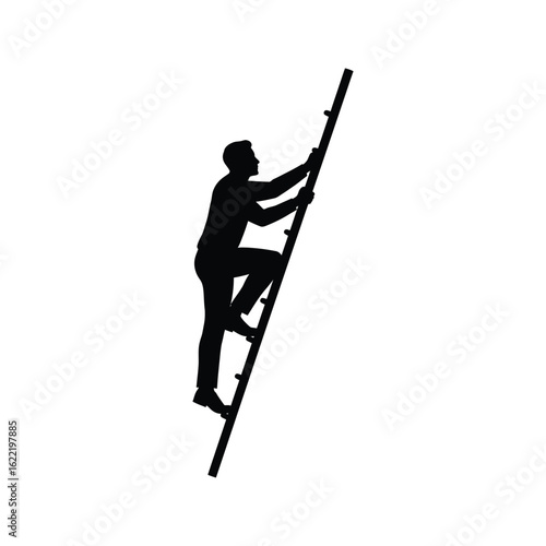 Silhouette of a businessman climbing a ladder striving for success ambition growth concept