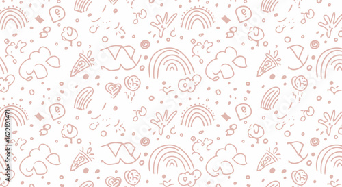 Floral pattern with pink hearts, seamless vector illustration for textile design and wallpaper