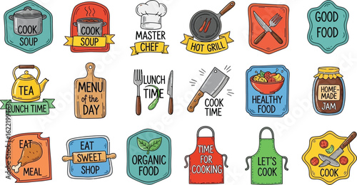 Delicious food and cooking icons set for culinary inspiration and restaurant branding