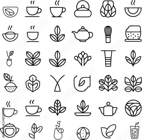 Modern Herbal Tea Icons for Natural Wellness and Healthy Lifestyle Brands
