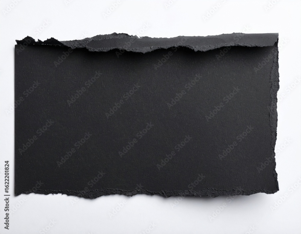Obraz premium Torn Black Handmade Paper – Isolated Rough Edge Textured Sheet