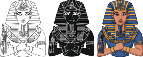 Iconic Egyptian Pharaoh portrait in traditional regalia showcasing ancient power and heritage.